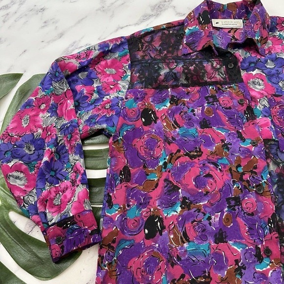 Jonathan Martin Womens Vintage 90s Patchwork Blouse Shirt Size M Pink Black Lace - Picture 4 of 12